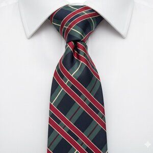 Alfred Sung Silk Tie Green Burgundy Plaid Check Classic 3.5" Wide Thin Skinny